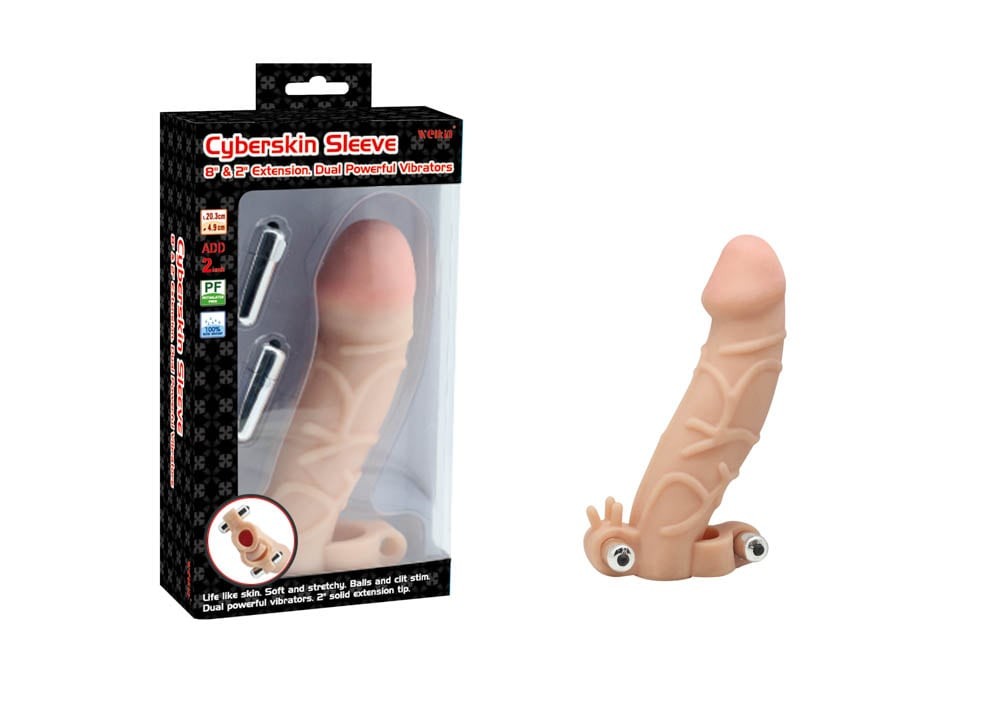 Charmly Cyberskin Sleeve - Manșon penis realistic, cu vibrații, 20 cm, crem