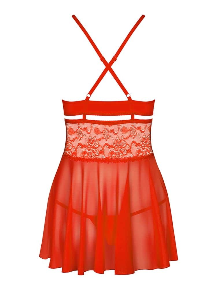 838-BAB-3 babydoll & thong red S/M - detaliu 3