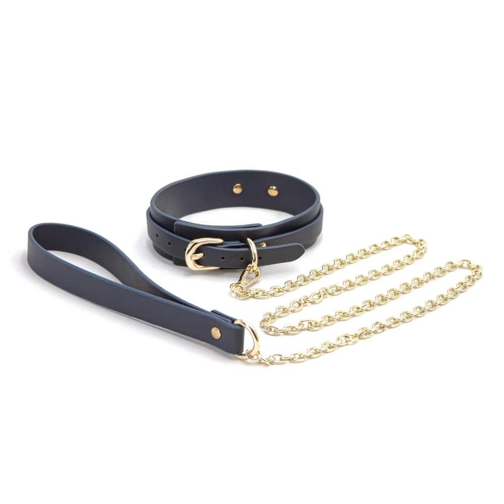 Bondage Couture - Set zgardă și lesă, albastru - detaliu 1