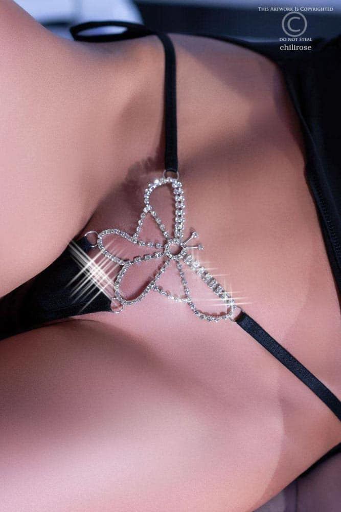 Chiloti Sexy CR 4247 S/L Black Jewelry String onesize , Negru