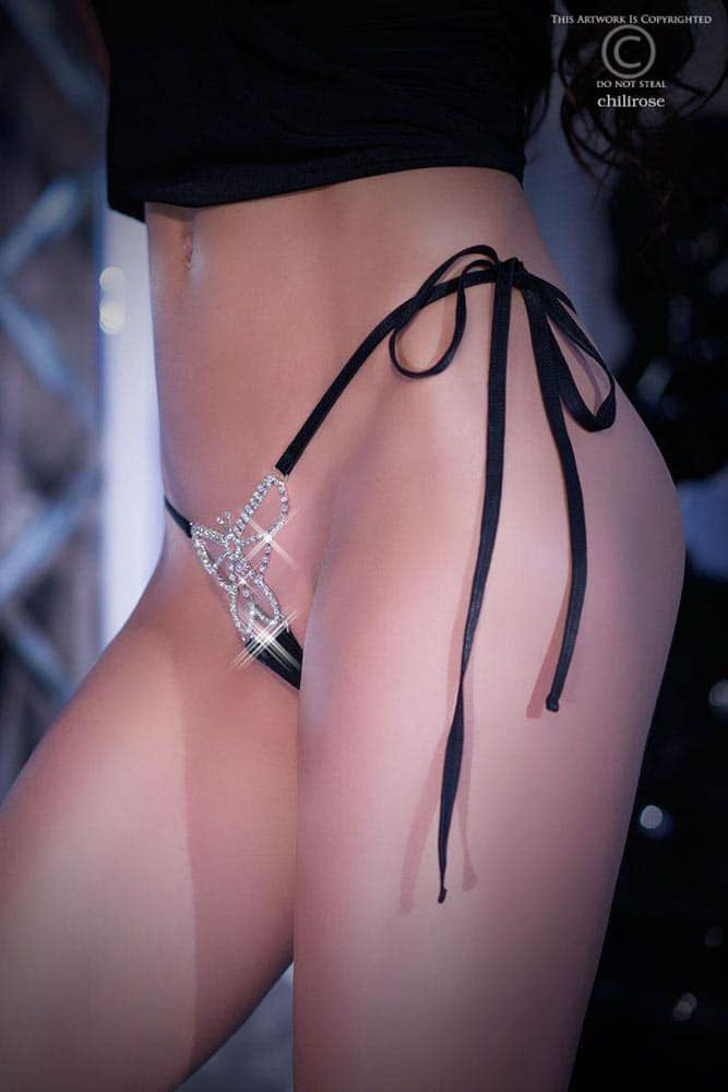 Chiloti Sexy CR 4247 S/L Black Jewelry String onesize , Negru - detaliu 2