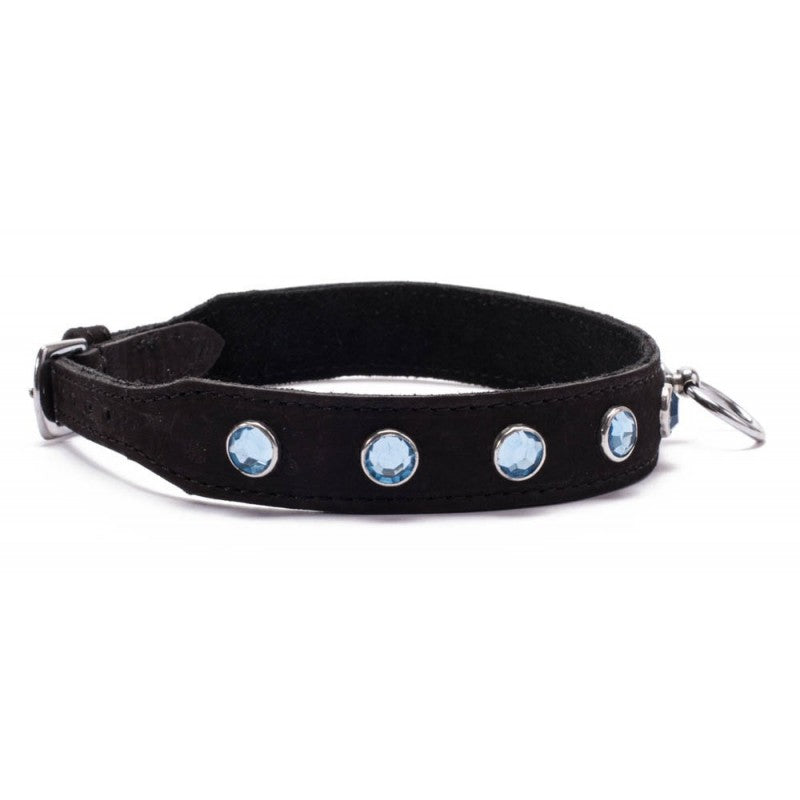 Crystal Collar Zgarda de Piele Albastru 45 cm