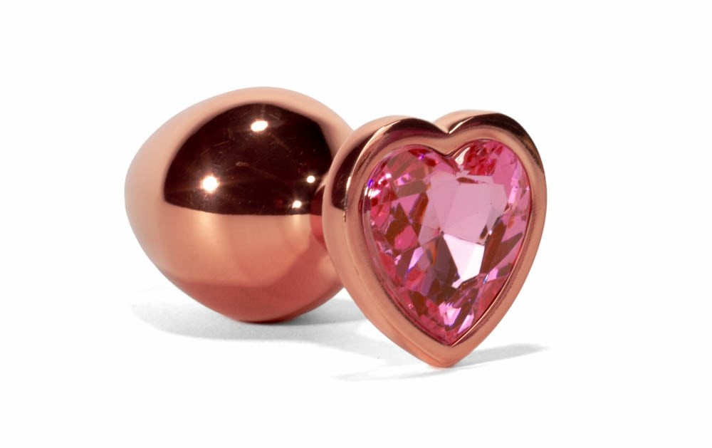 Dop Anal X-MEN Secret Shine Metal Butt Plug Rose Gold Heart L, 9,5 cm - detaliu 1