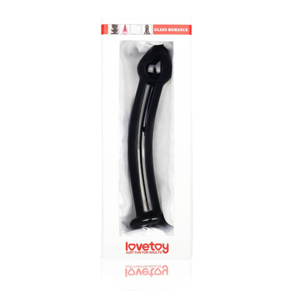 Glass Romance 2 - Dildo sticlă, negru, 16 cm