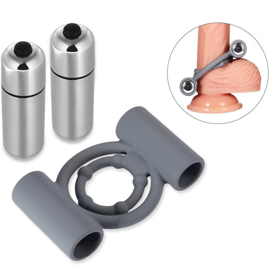 Inel penis cu dubla vibratie