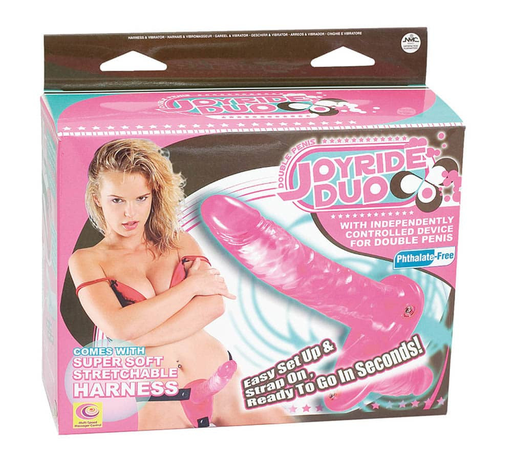 Joyride Duo Pink - Strap On Dublu cu Vibratii, 17x3.5 cm - detaliu 1