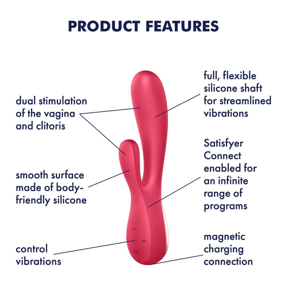 Mono Flex - Vibrator iepuraș, roșu, 20.4 cm - detaliu 3