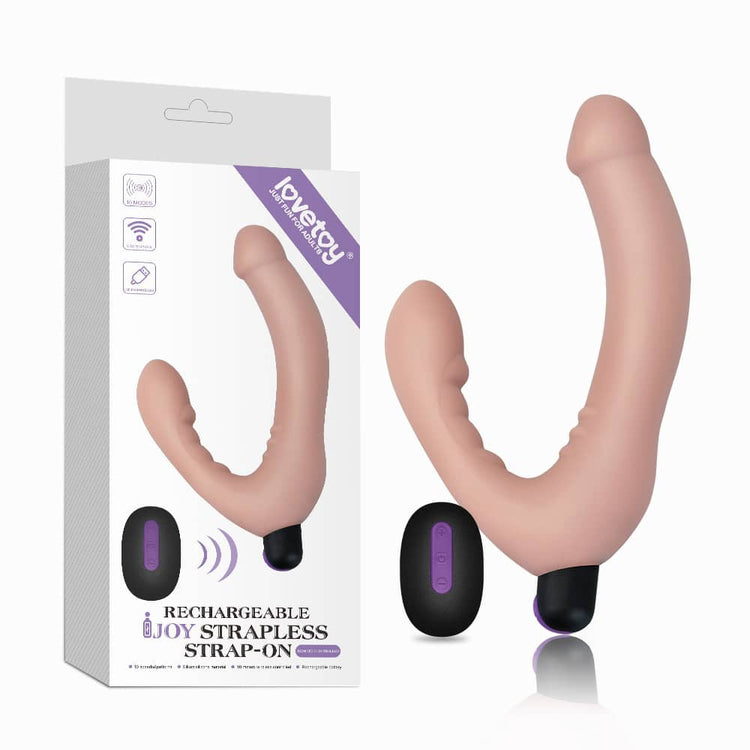 Rechargeable IJOY Strapless Strap-on - Vibrator Dublu cu Telecomanda, 20,3 cm
