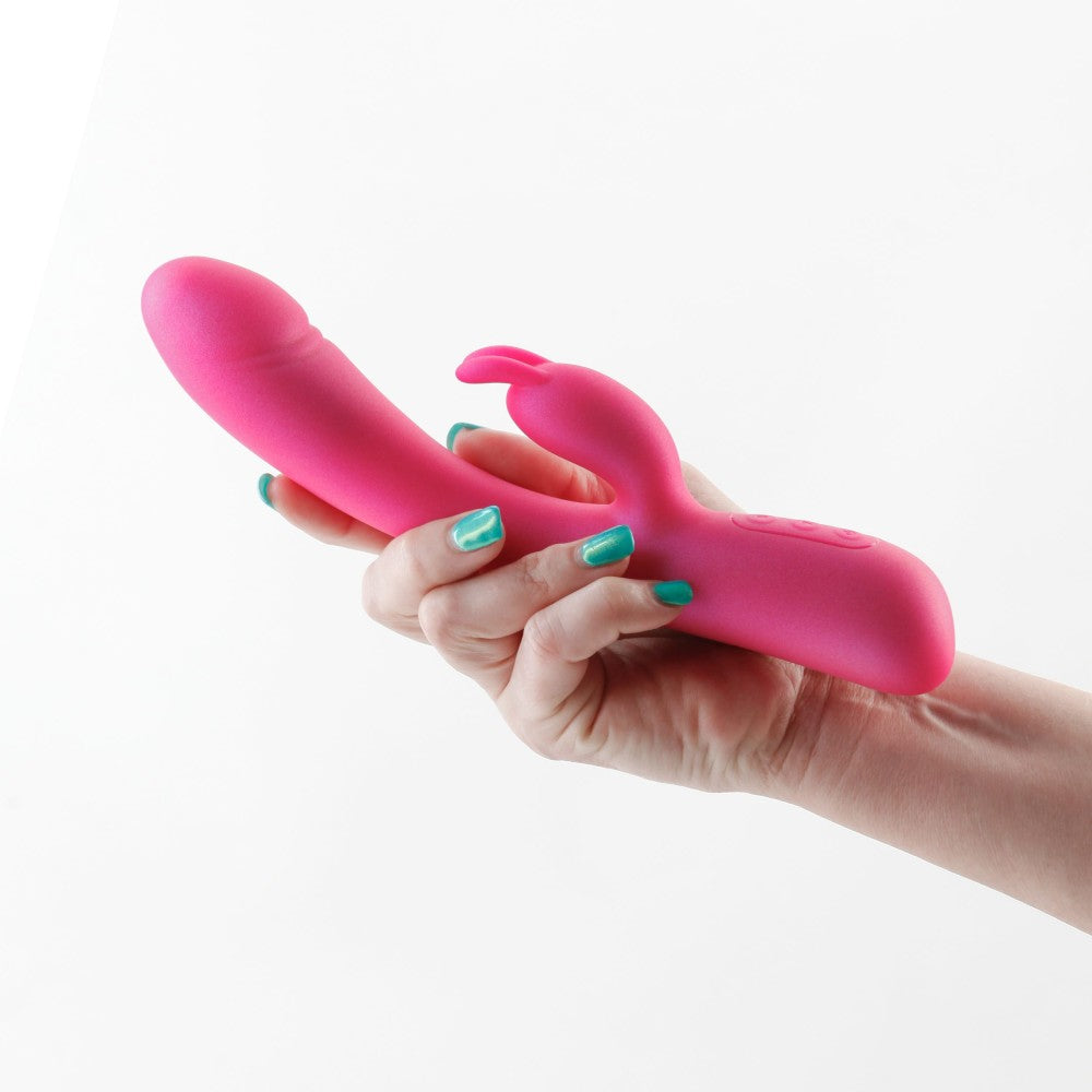 Royals Divine Metallic Pink - Vibrator Rabbit Reincarcabil cu Incalzire, 22x3.7 cm - detaliu 3