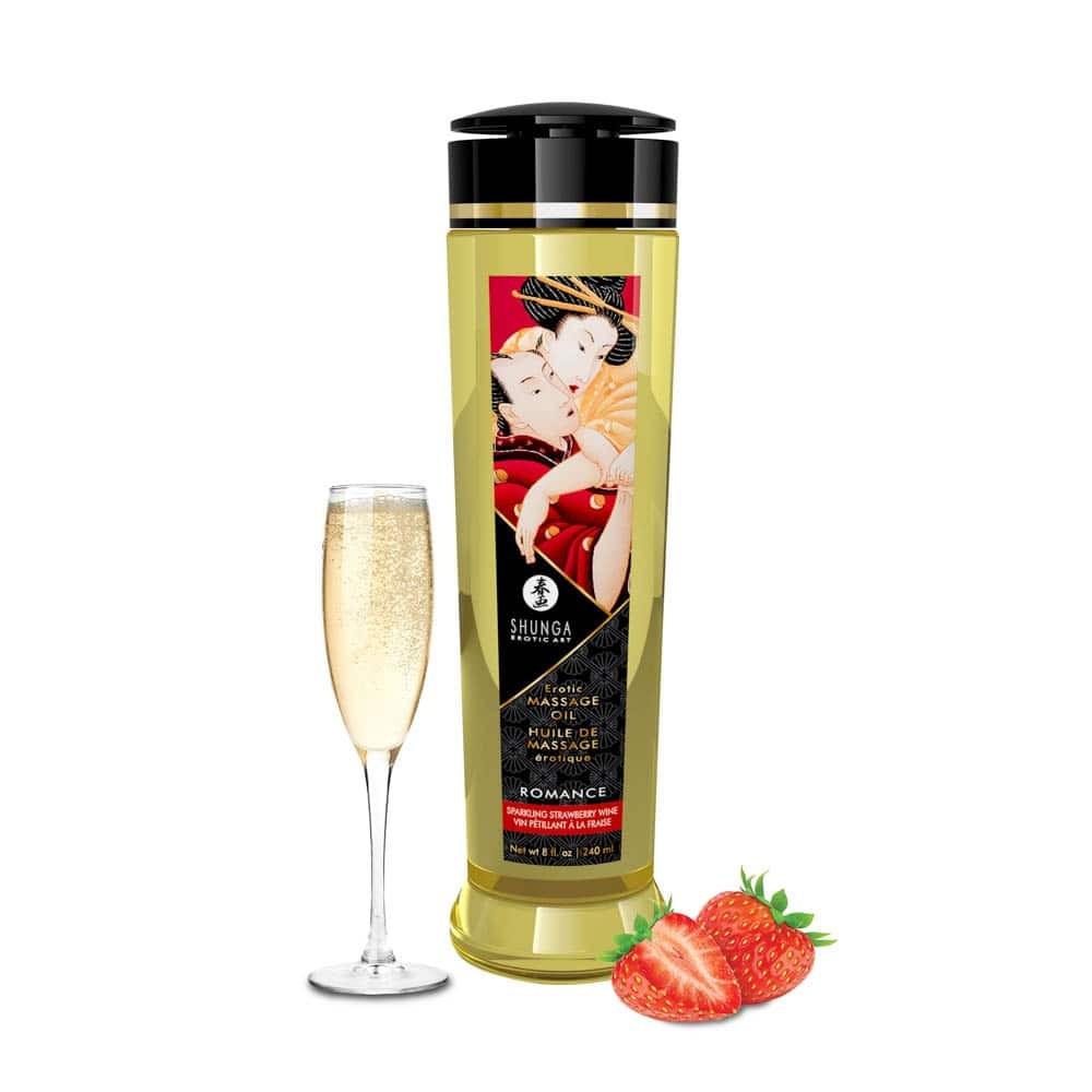 Shunga Erotic Romance - Ulei de Masaj cu Aromă de Vin Spumant de Căpșuni, 240 ml - detaliu 1