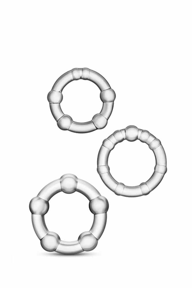 Stay Hard Beaded Cockrings Clear -  Set 3 Inele din Silicon cu Bile - detaliu 1