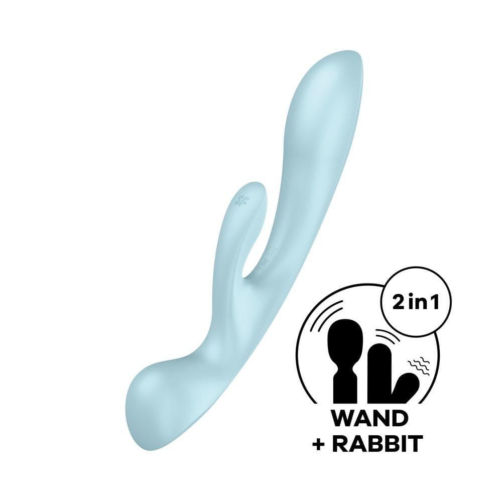 Triple Oh light blue - Vibrator 2 in 1 Iepuras si Wand, 23.5 cm - detaliu 5