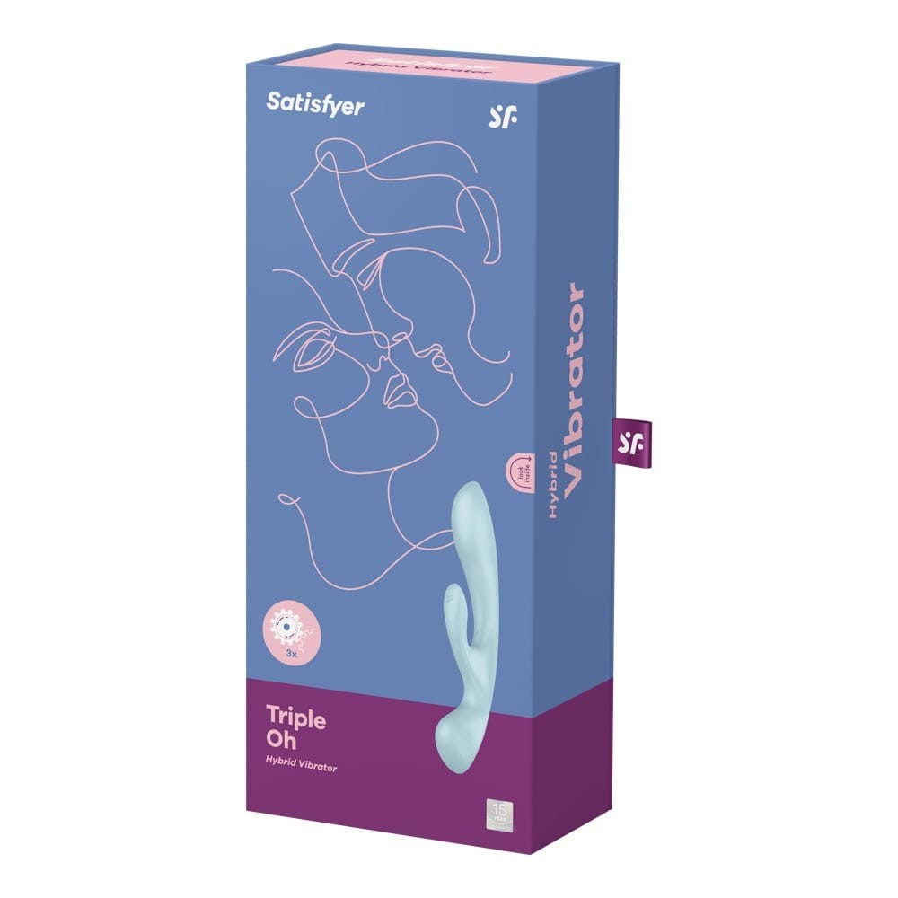 Triple Oh light blue - Vibrator 2 in 1 Iepuras si Wand, 23.5 cm - detaliu 6