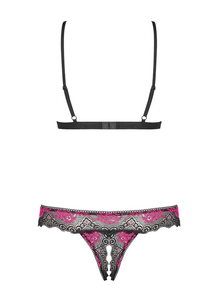 Tulia - Set lenjerie sexy, negru/mov, fără cupă, L/XL