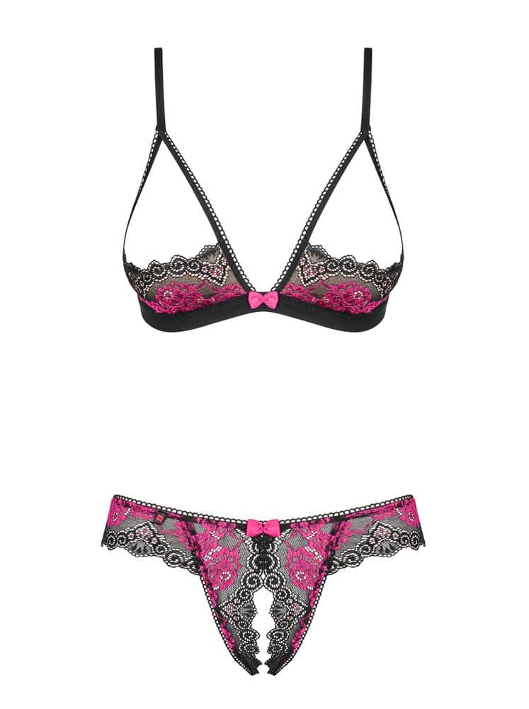 Tulia - Set lenjerie sexy, negru/mov, fără cupă, L/XL - detaliu 4