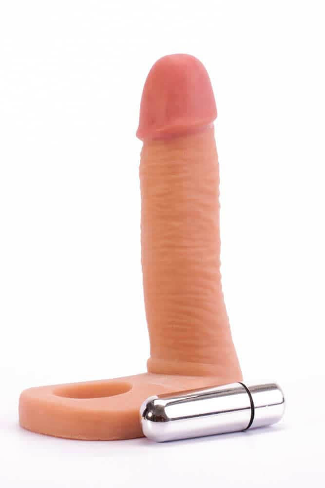 Ultra Soft Double 1 - Strap-on realist, cu vibrații, 14.7 cm