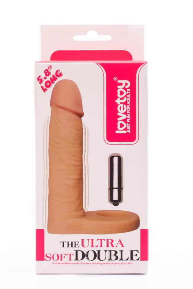 Ultra Soft Double 1 - Strap-on realist, cu vibrații, 14.7 cm - detaliu 1
