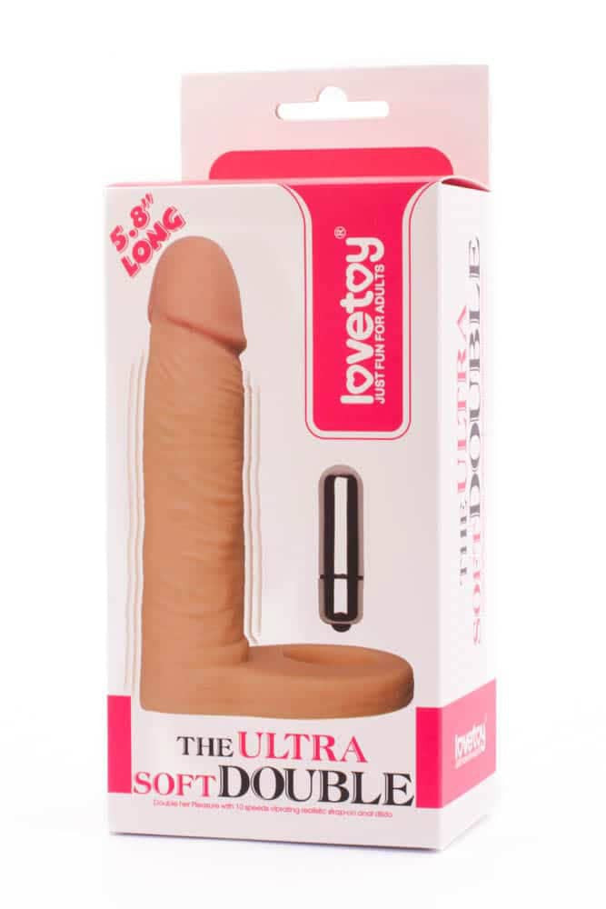 Ultra Soft Double 1 - Strap-on realist, cu vibrații, 14.7 cm - detaliu 3
