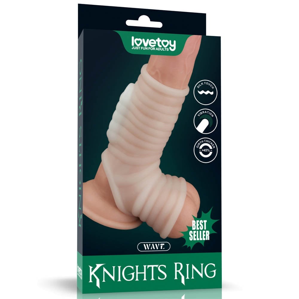 Wave Knights Ring - Manson pentru Penis si Scrot cu Vibratie, Alb, 14.4 cm - detaliu 7