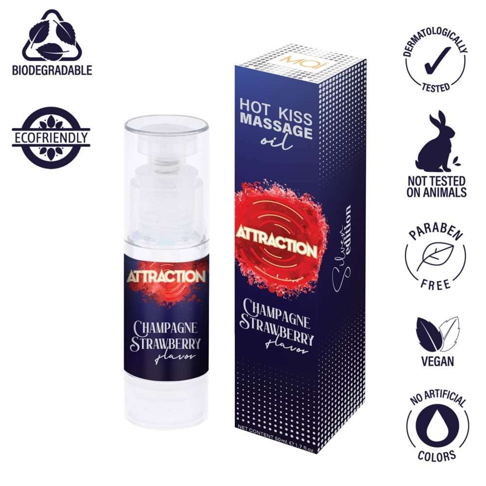 Attraction Champagne Strawberry - Ulei de Masaj Comestibil cu Aroma Capsuni, 50 ml - detaliu 3