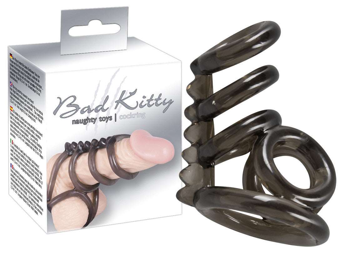Bad Kitty Cock Ring 3 - Set de Inele din Silicon pentru Penis si Testicule, 7 cm - detaliu 1