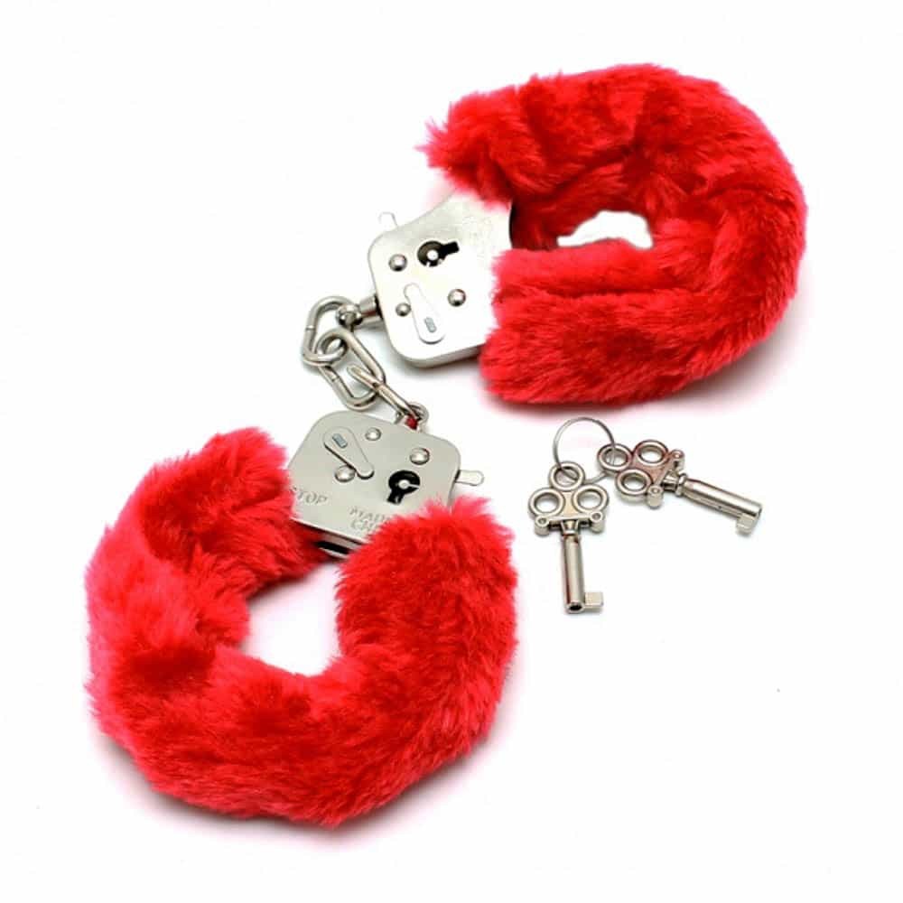 Police Handcuffs With Soft Red Fur - detaliu 1