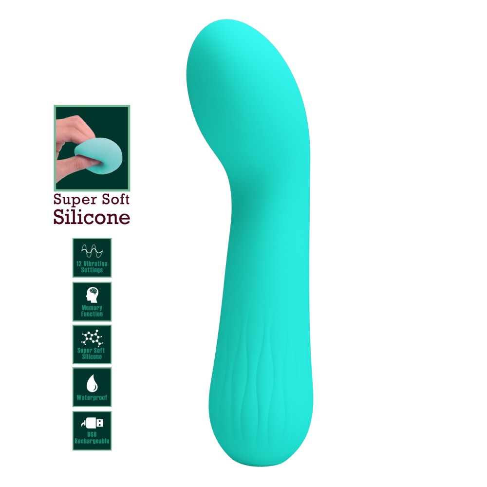 Vibrator G-spot Pretty Love Faun Green, din silicon super moale, cu funcții multiple și contururi senzuale.