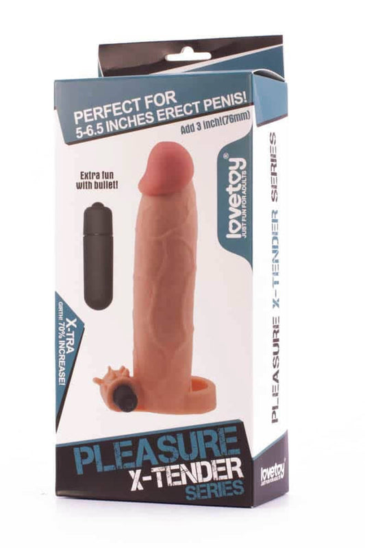 Pleasure X-Tender - Manșon prelungitor penis cu vibrații, 21 cm