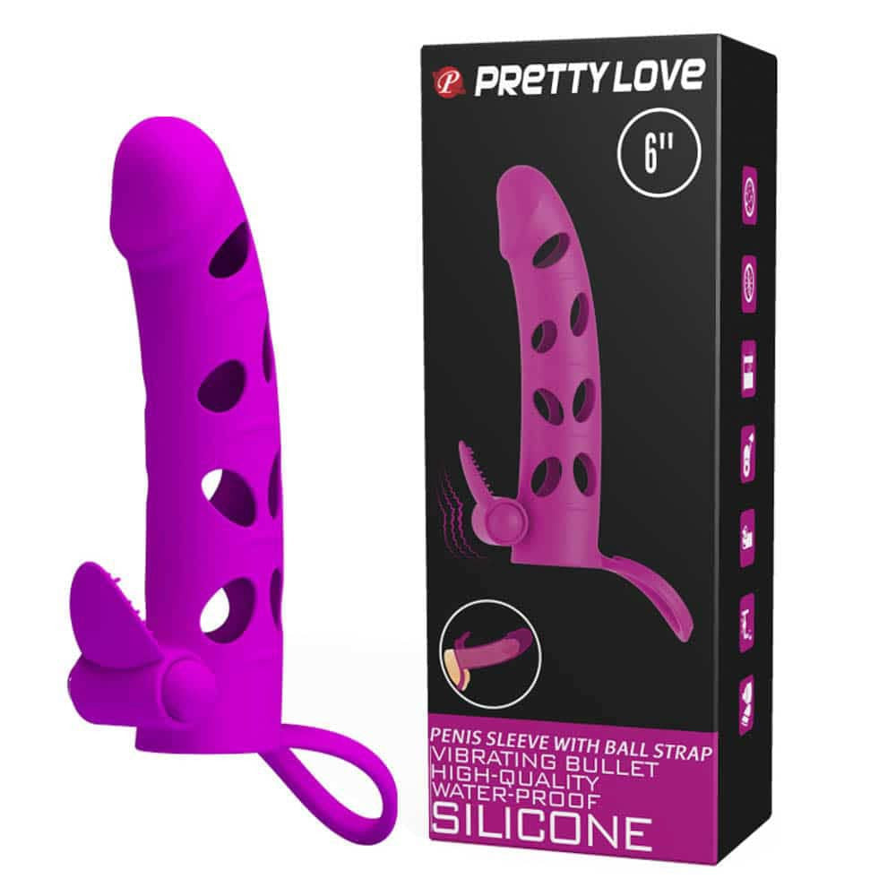 Pretty Love - Prelungitor penis cu inel și vibrații, 15 cm, roz