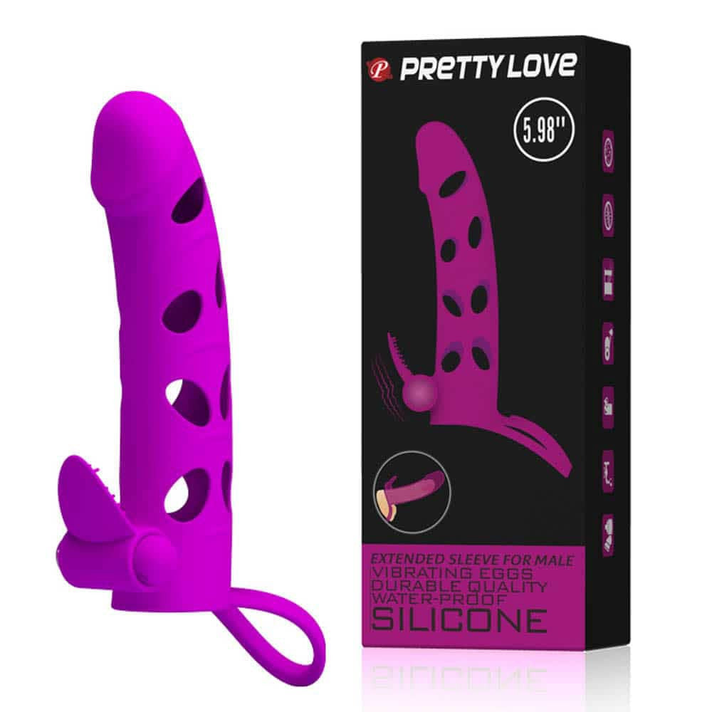 Pretty Love - Prelungitor penis cu inel și vibrații, 15 cm, roz