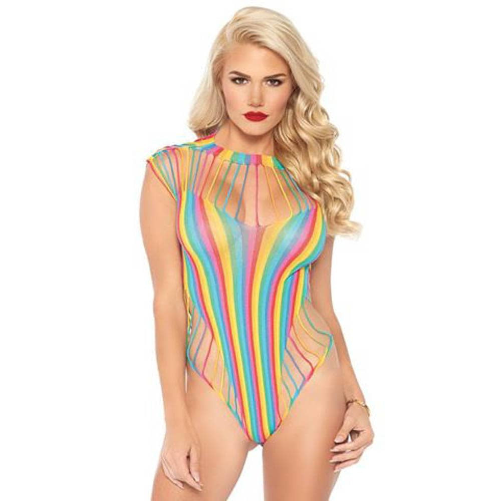 Body Sexy Shredded Opaque Cut Out Teddy Rainbow, Marime Universala