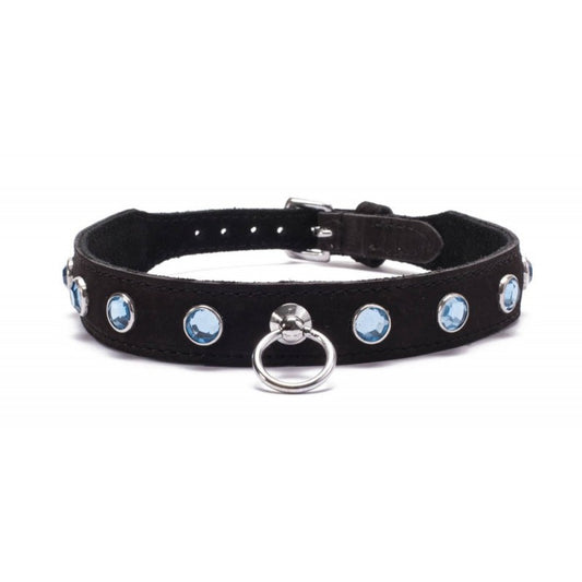 Crystal Collar Zgarda de Piele Albastru 45 cm