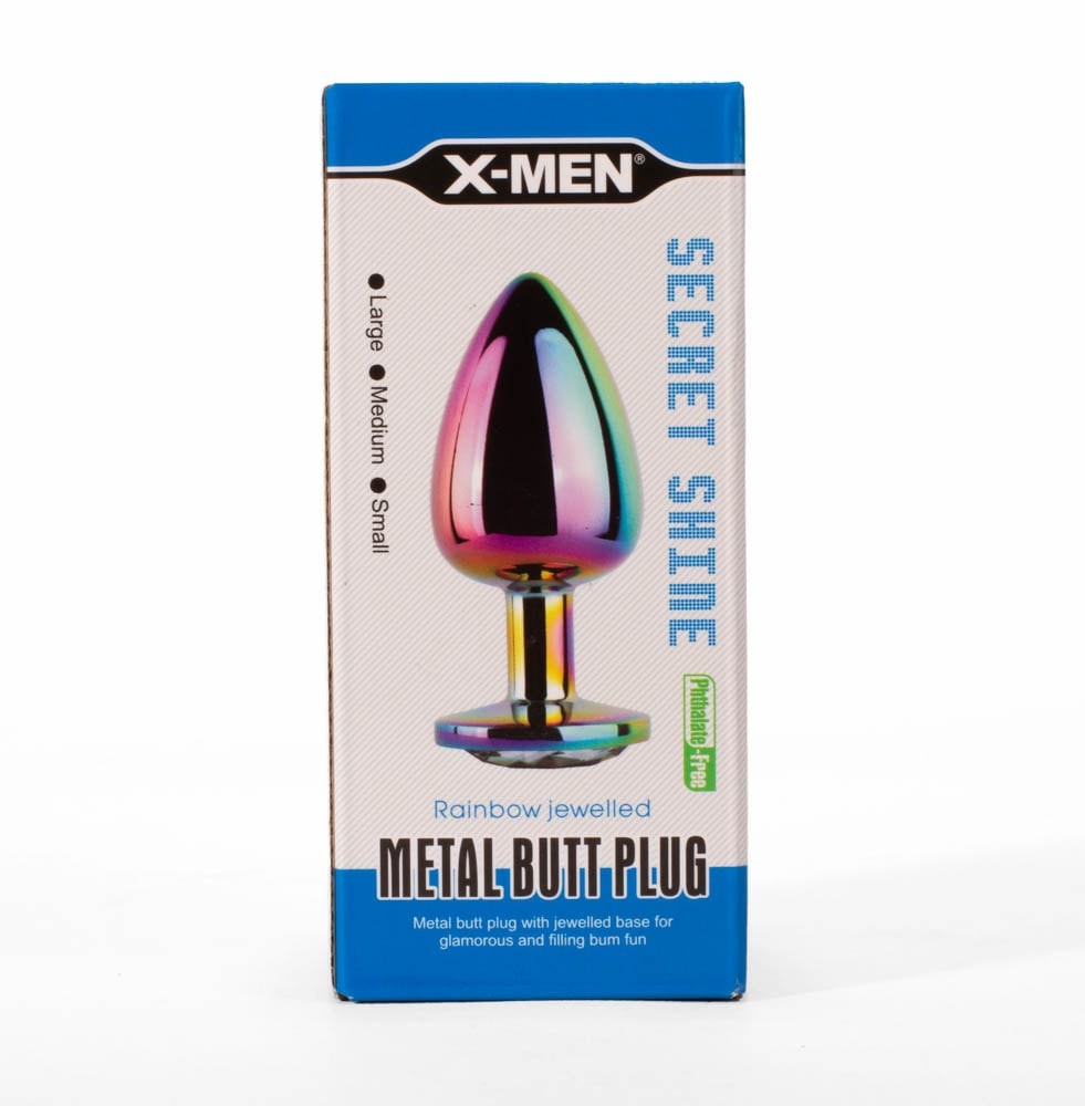 Dop Anal X-MEN Secret Shine Metal Butt Plug Rainbow M, 8,2 cm - detaliu 5