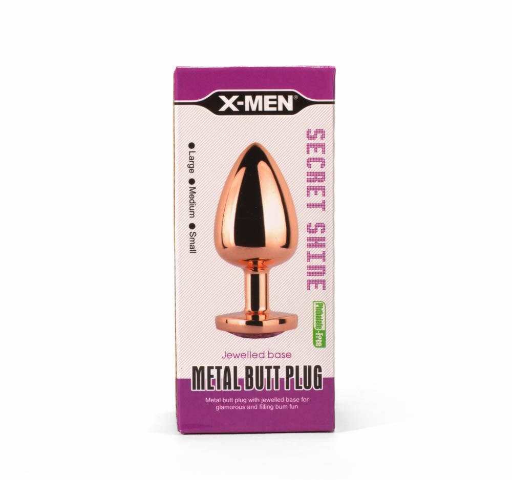 Dop Anal X-MEN Secret Shine Metal Butt Plug Rose Gold Heart L, 9,5 cm - detaliu 3