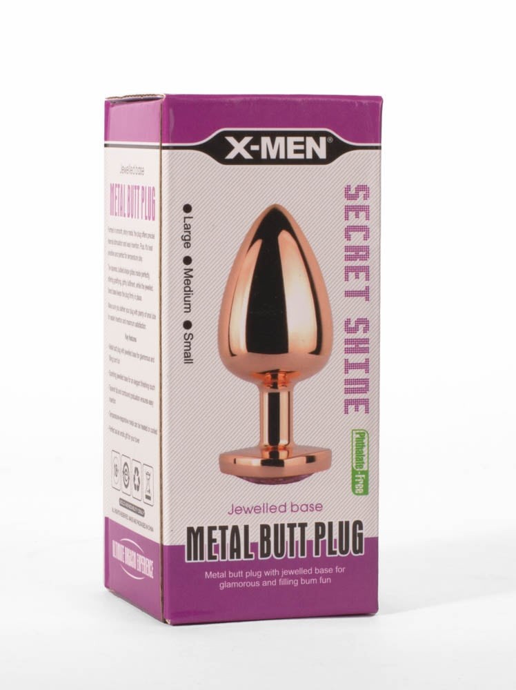 Dop Anal X-MEN Secret Shine Metal Butt Plug Rose Gold Heart L, 9,5 cm - detaliu 4