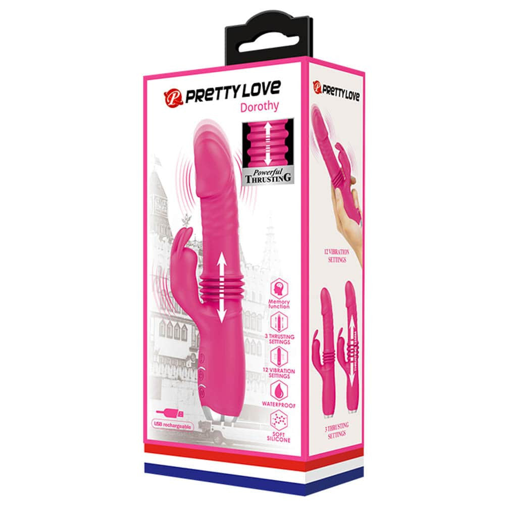Dorothy - Vibrator iepuraș cu funcție Împingere, roz, 19.7 cm - detaliu 4