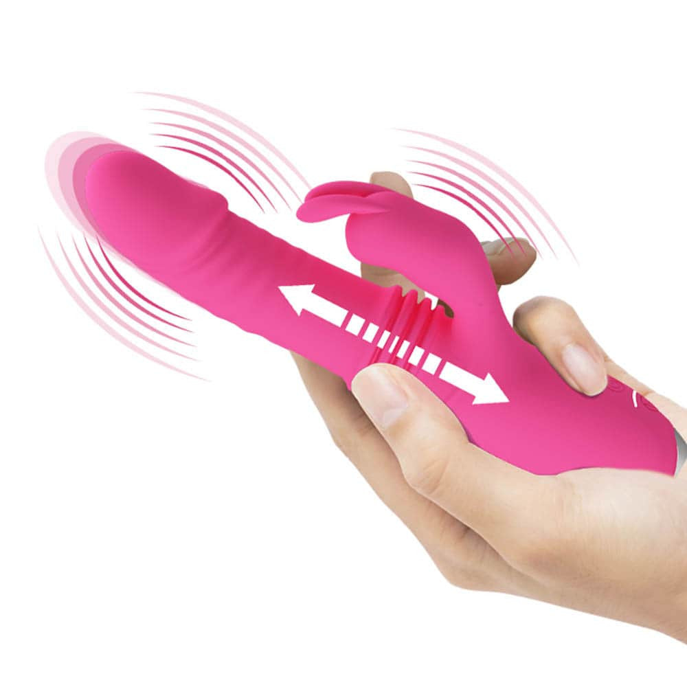 Dorothy - Vibrator iepuraș cu funcție Împingere, roz, 19.7 cm - detaliu 6