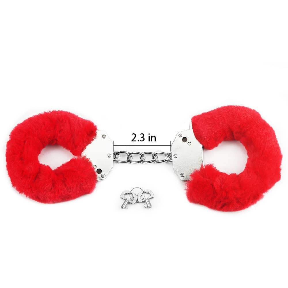 Fetish Pleasure Fluffy - Catuse Metalice cu Puf Rosu - detaliu 3