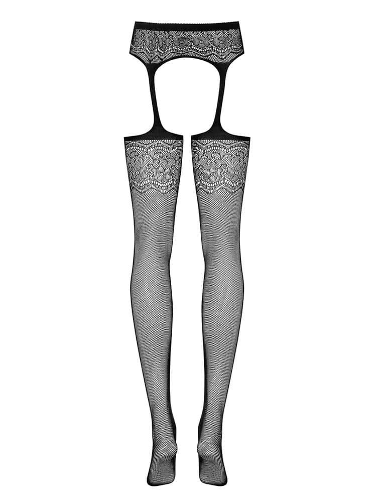Garter stockings - Ciorapi sexy cu jartiere, negru, XL/XXL - detaliu 1