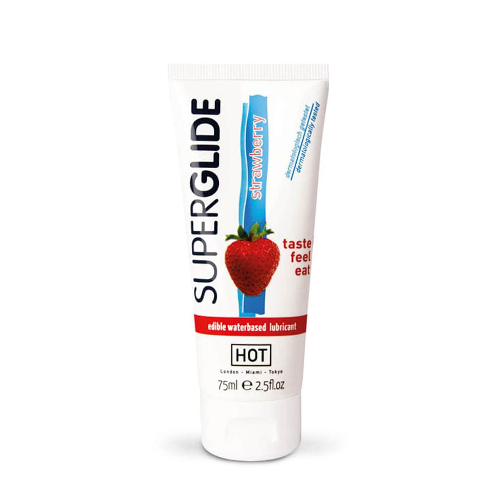 HOT Superglide Edible - Lubrifiant Baza de Apa cu Gust de Capsuni, 75ml