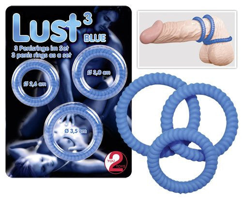 Lust - Set 3 inele pentru penis, albastru