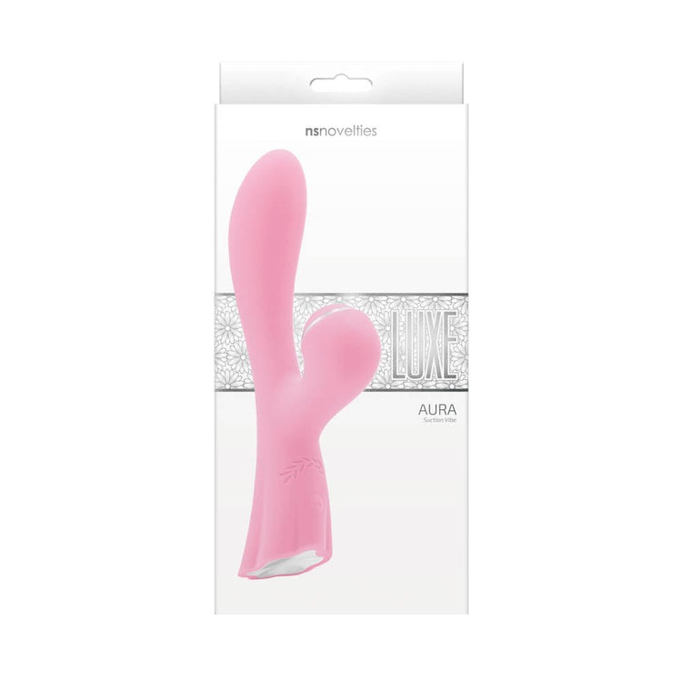 Luxe Aura Pink - Vibrator Rabbit cu Aspirator pentru Clitoris, 19,5x3,8 cm