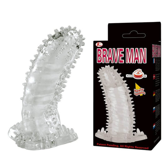 Manșon prelungitor penis Brave Man transparent cu protuberanțe
