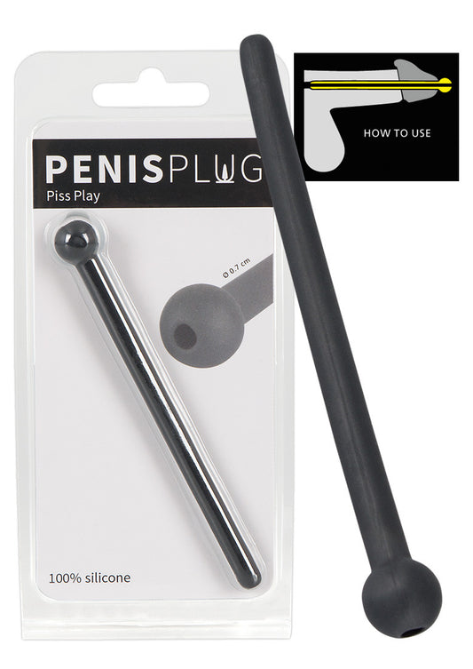 Penis Plug Piss Play - Dilatator Uretral din Silicon Negru, 11,8 cm