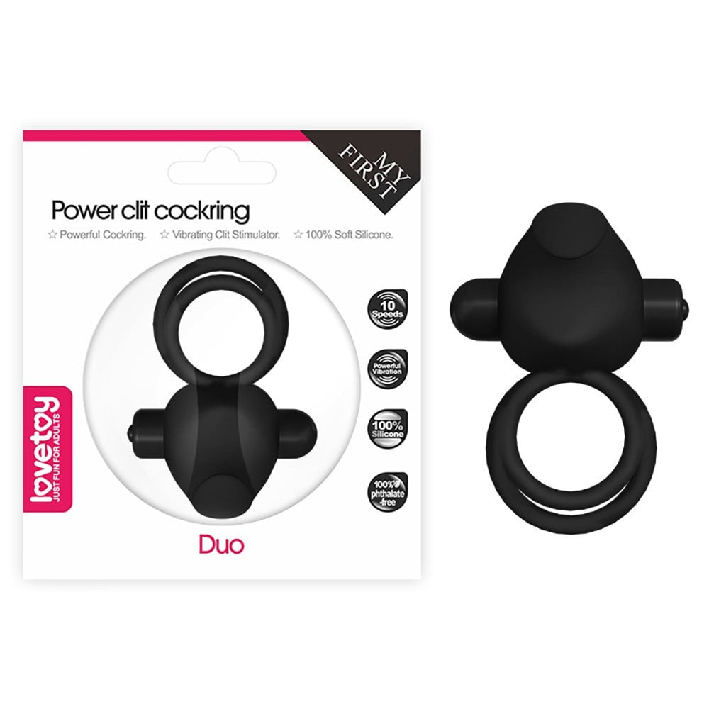 Power Clit Duo Silicone Cockring Black - Inel Penis cu 10 Viteze Vibratie - detaliu 6