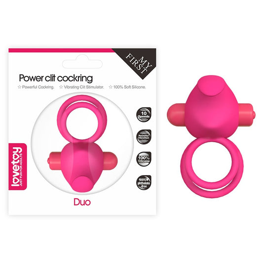 Power Clit Duo Silicone Cockring Pink - Inel Penis Dublu cu 10 Viteze Vibratie - detaliu 6