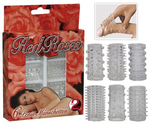 Red Roses - Set de 6 Mansoane pentru Penis cu Striatii Stimulatoare