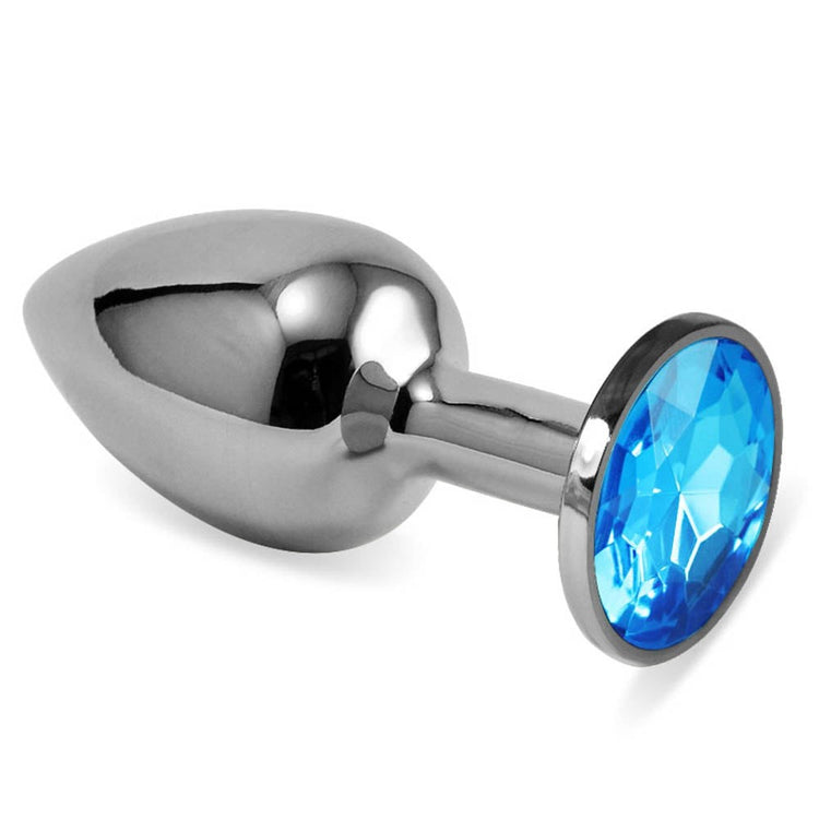 Rosebud Classic Metal Plug S Blue - Butt Plug Metalic cu Diamant, 6,8 cm