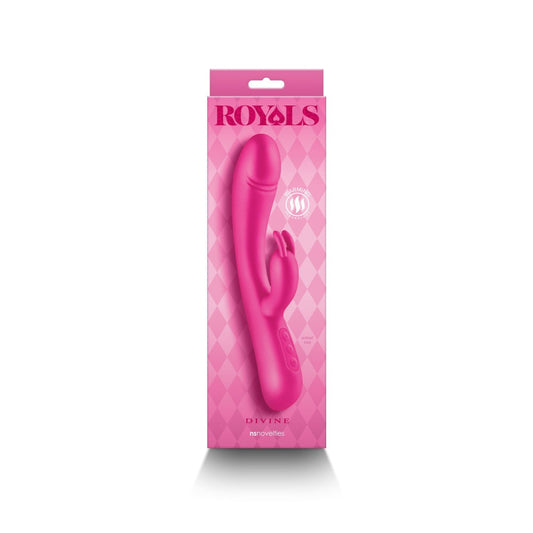 Royals Divine Metallic Pink - Vibrator Rabbit Reincarcabil cu Incalzire, 22x3.7 cm