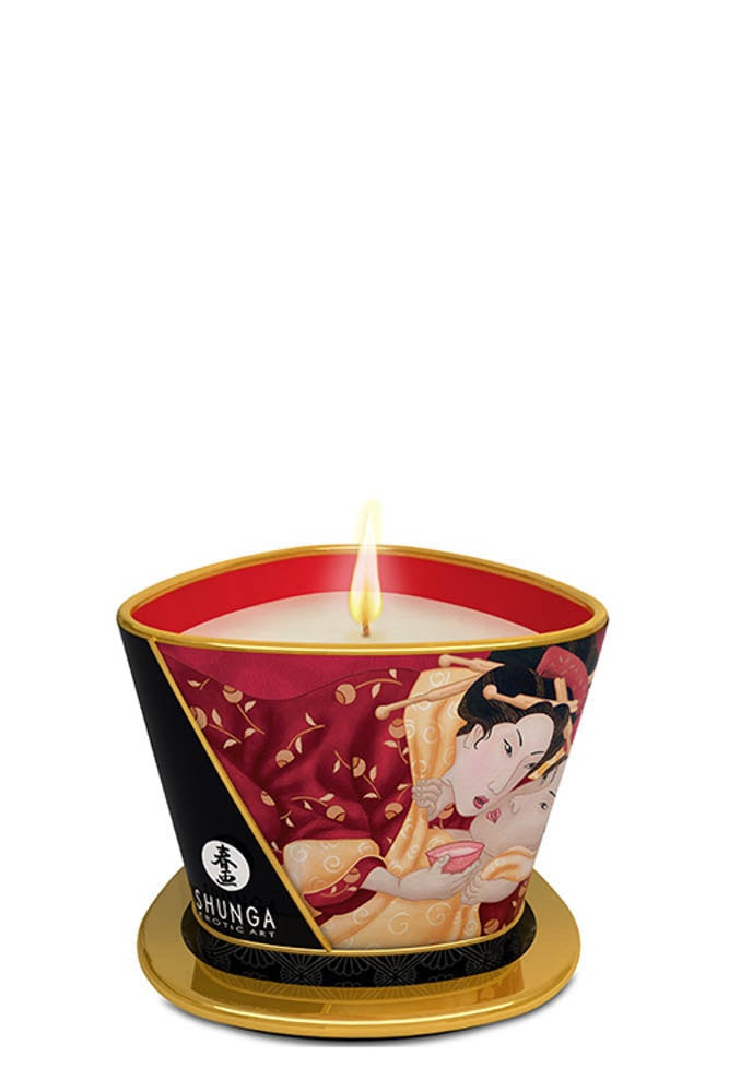 Shunga Candle Strawberry - Lumanare de Masaj cu Aroma de Capsuni, 170 ml